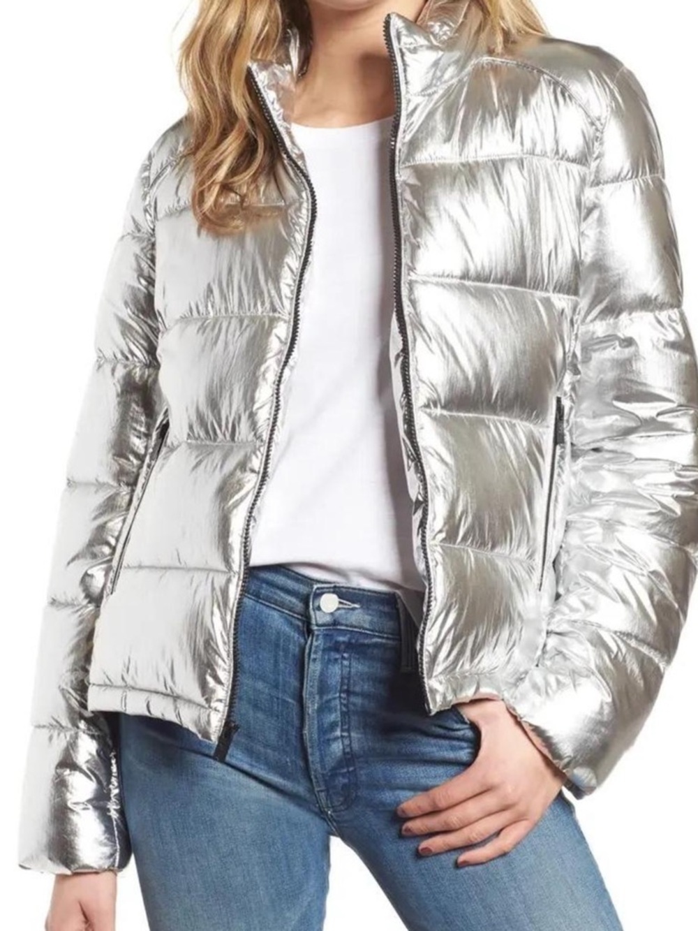 Marc New York Silver Metallic Puffer Jacket size small